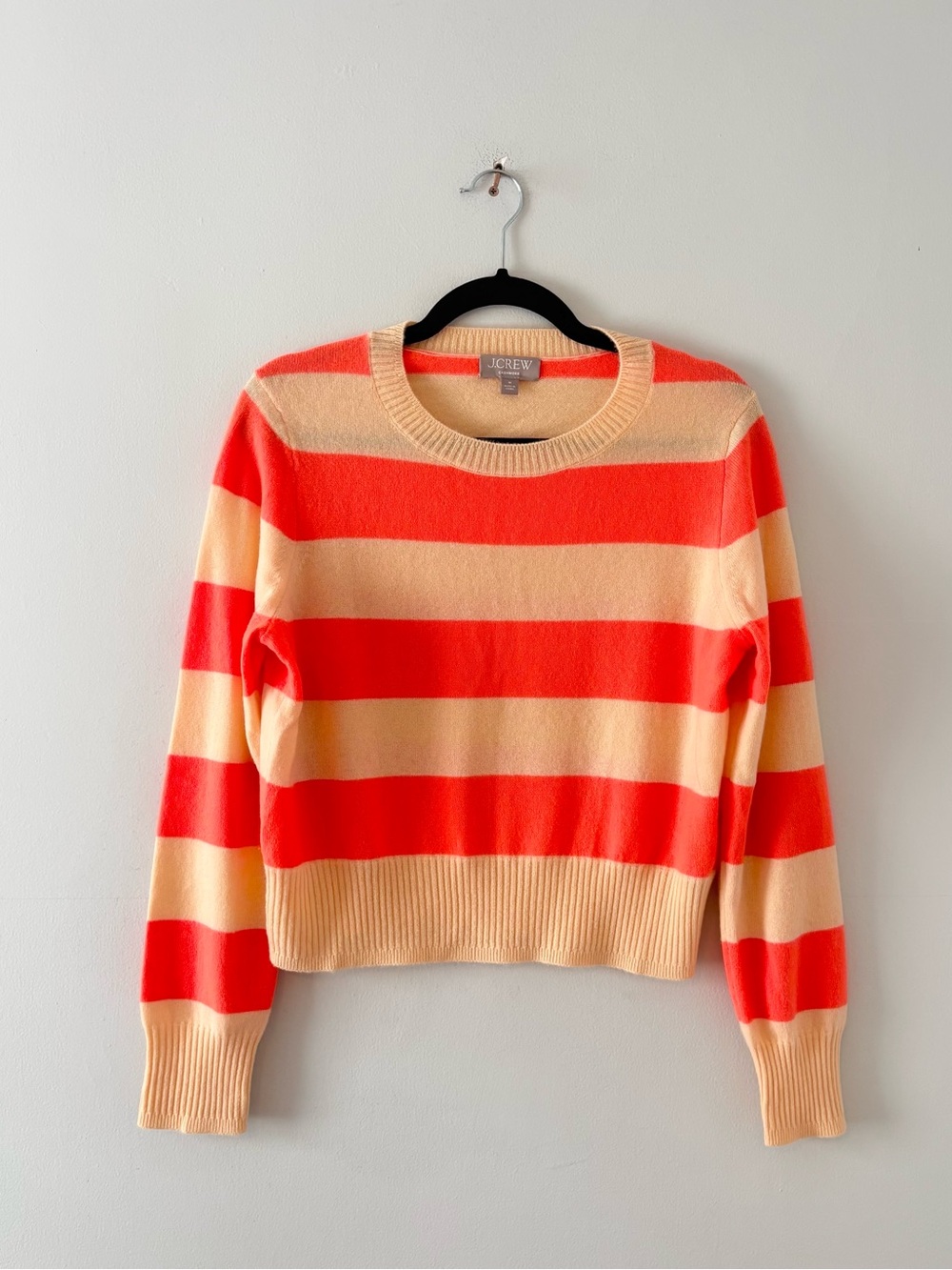 J. Crew Cropped Cashmere Crewneck Sweater Stripe Lightweight Knit Rib Trim